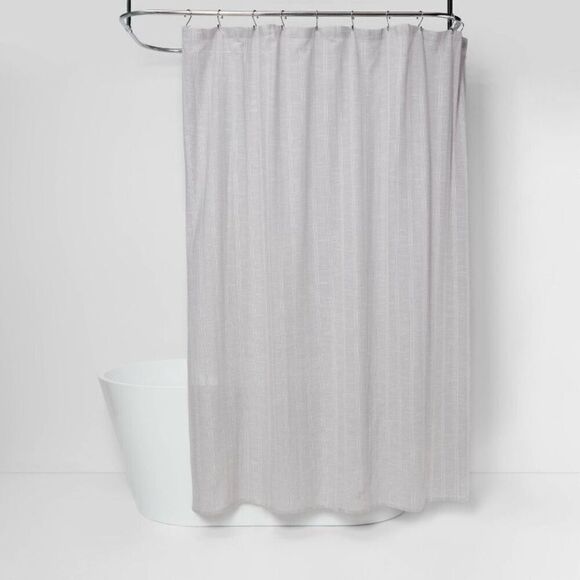 Threshold Tonal Striped Shower Curtain Gray 100% Cotton 72” x 72” Buttonhole NWT - Picture 4 of 9